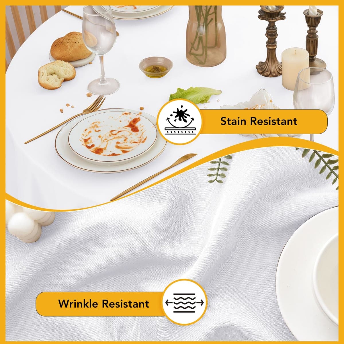 Dailyset 6-Pack White Round Tablecloths, 120 Inches, Stain-Resistant Polyester for 5-6 Ft Round Tables - Washable Table Covers for Weddings, Banquets, Birthday, Parties, Events thumbnail 3