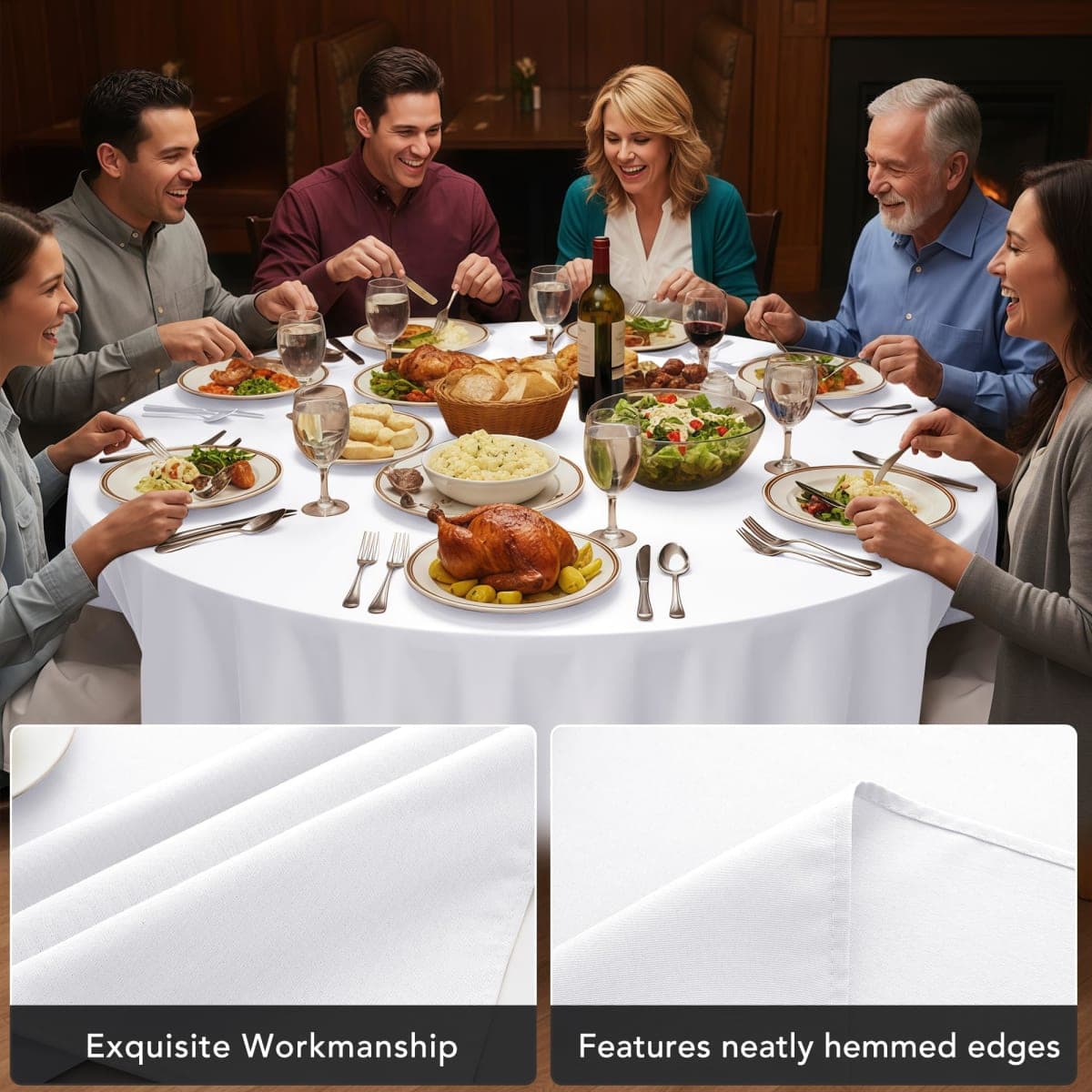 Dailyset 6-Pack White Round Tablecloths, 120 Inches, Stain-Resistant Polyester for 5-6 Ft Round Tables - Washable Table Covers for Weddings, Banquets, Birthday, Parties, Events thumbnail 4