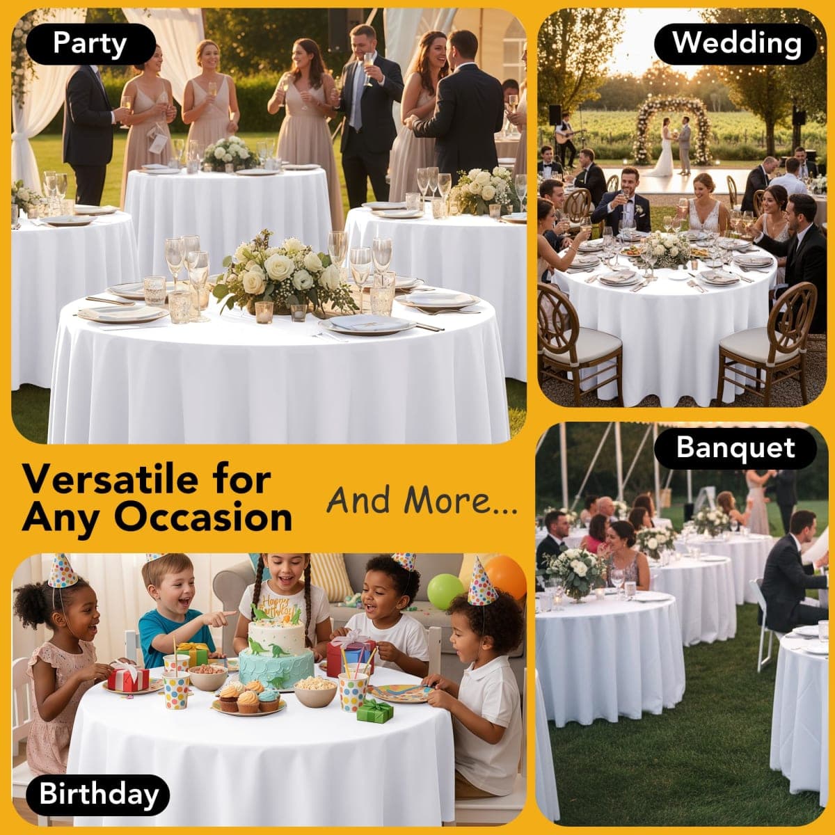 Dailyset 6-Pack White Round Tablecloths, 120 Inches, Stain-Resistant Polyester for 5-6 Ft Round Tables - Washable Table Covers for Weddings, Banquets, Birthday, Parties, Events thumbnail 5