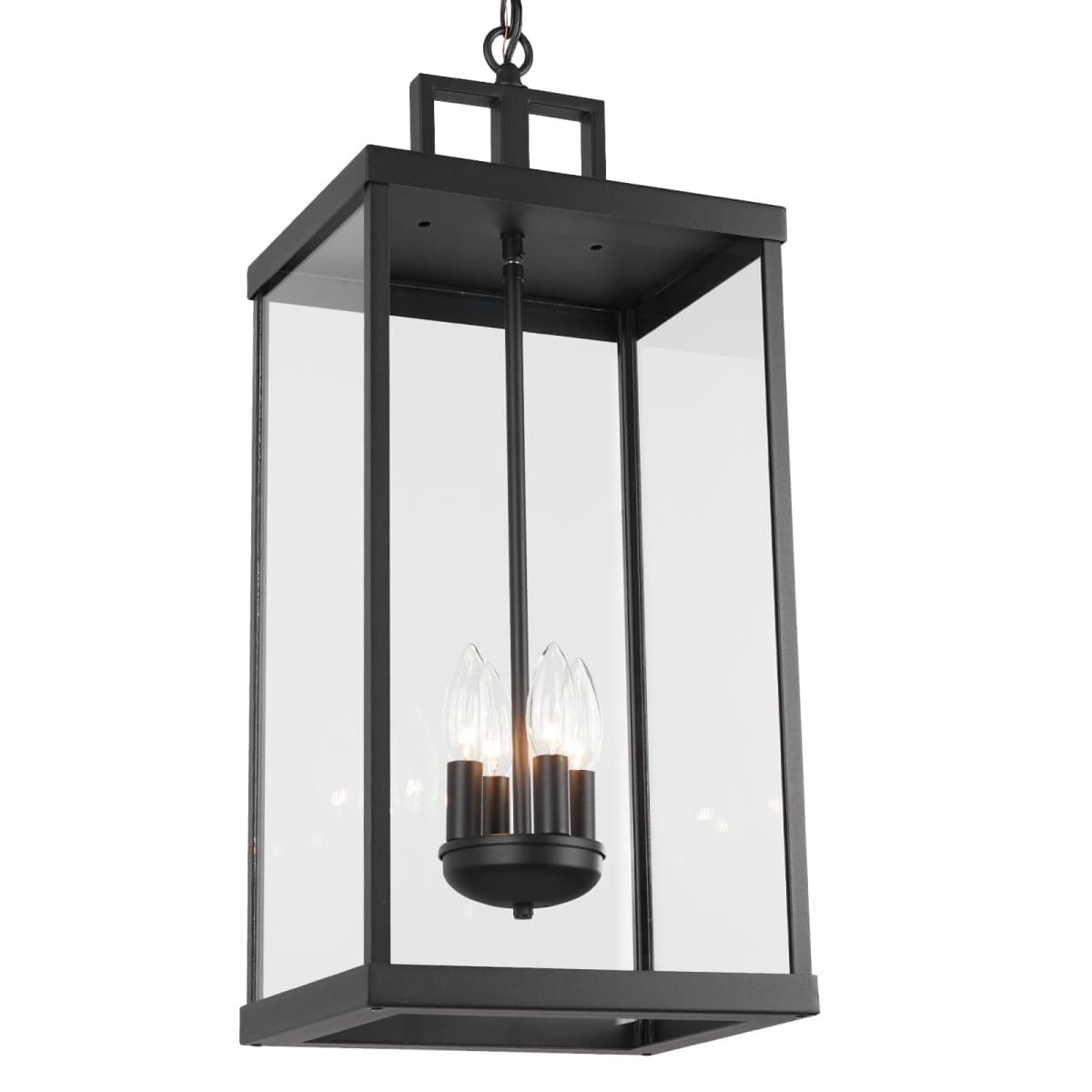 Outdoor Pendant Light, 25'' Large Hanging Lights Lantern Light, Modern Outside Chandelier with Clear Glass, Exterior Gazebo Light for Patio, Porch, Yard, Garage — image 1