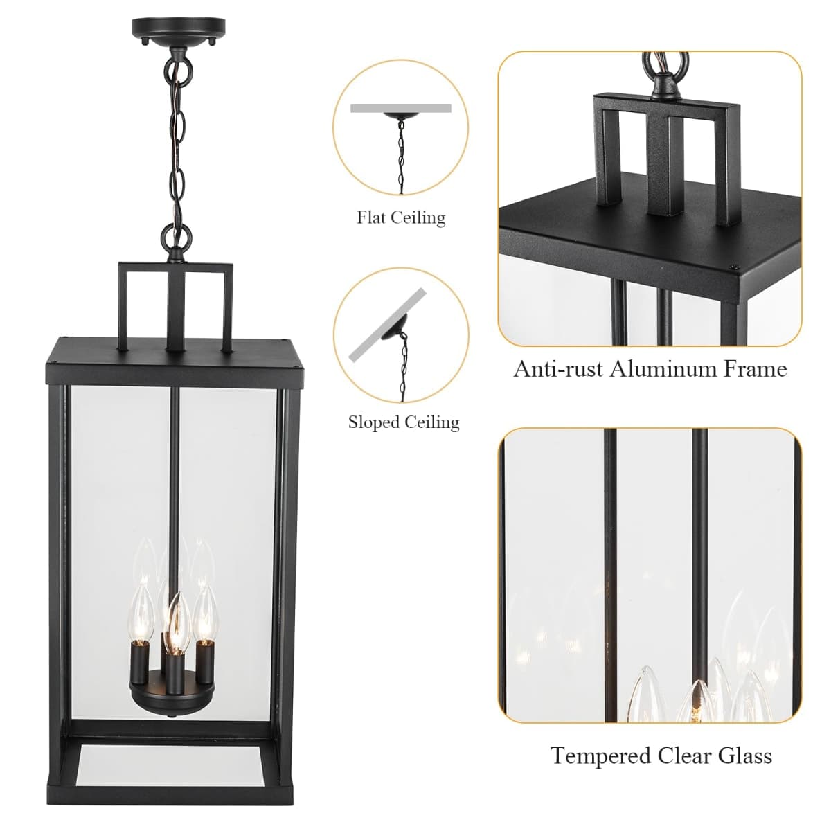 Outdoor Pendant Light, 25'' Large Hanging Lights Lantern Light, Modern Outside Chandelier with Clear Glass, Exterior Gazebo Light for Patio, Porch, Yard, Garage thumbnail 2