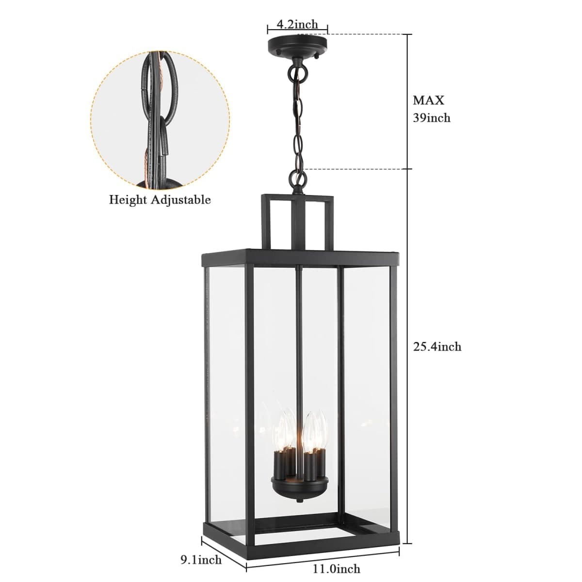 Outdoor Pendant Light, 25'' Large Hanging Lights Lantern Light, Modern Outside Chandelier with Clear Glass, Exterior Gazebo Light for Patio, Porch, Yard, Garage thumbnail 3