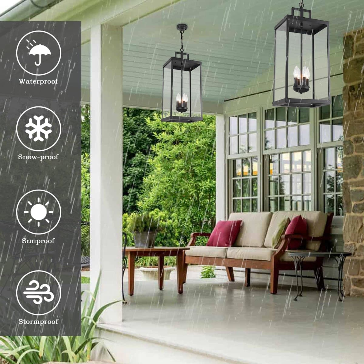 Outdoor Pendant Light, 25'' Large Hanging Lights Lantern Light, Modern Outside Chandelier with Clear Glass, Exterior Gazebo Light for Patio, Porch, Yard, Garage thumbnail 5