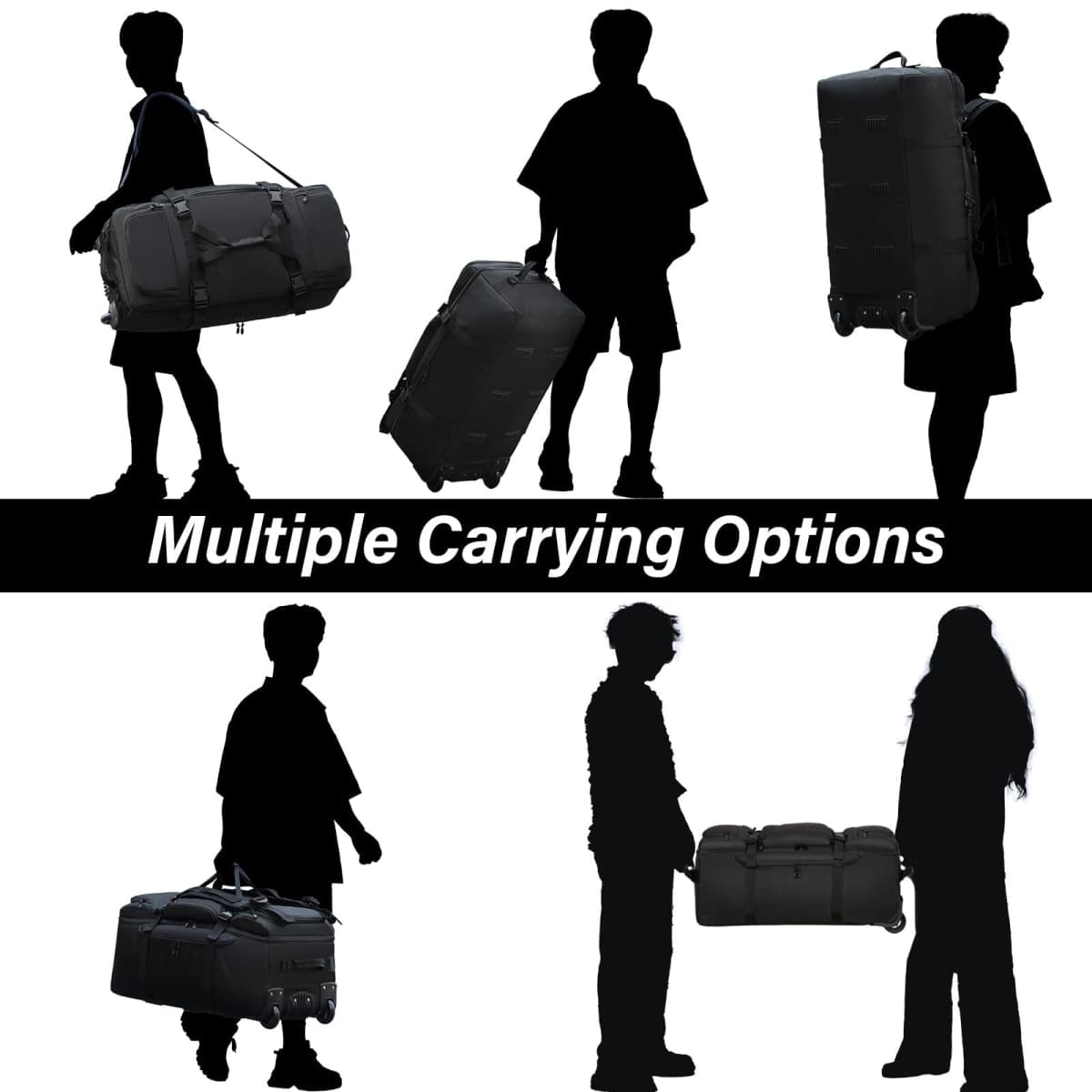 Jahomieo Rolling Duffle Bag with Wheels, 90L 32-inch Large Foldable Travel Duffel Bags Durable Tear-resistant Heavy-duty Luggage Bag, Black, Large, Rolling Duffle Bag With Wheels thumbnail 2