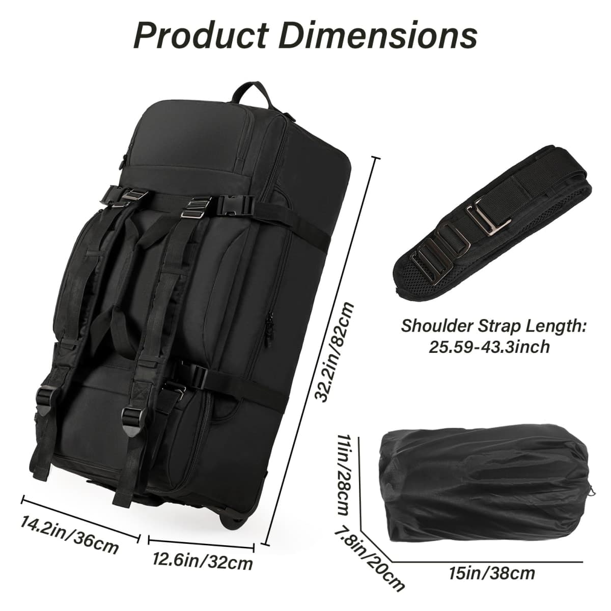 Jahomieo Rolling Duffle Bag with Wheels, 90L 32-inch Large Foldable Travel Duffel Bags Durable Tear-resistant Heavy-duty Luggage Bag, Black, Large, Rolling Duffle Bag With Wheels thumbnail 3