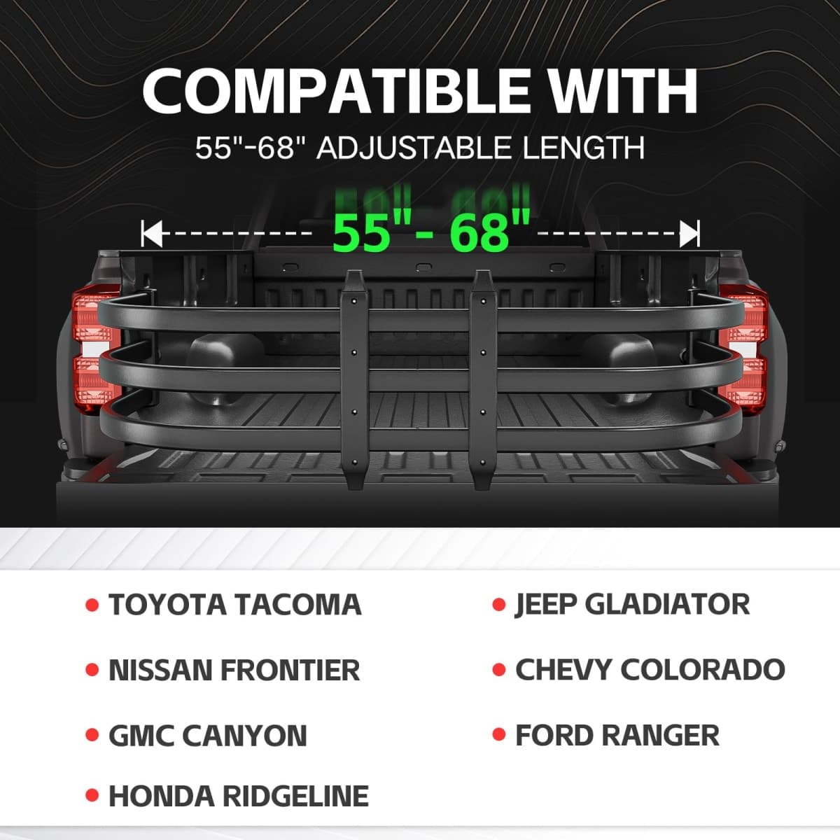 SOENBOO Truck Bed Extender, Aluminum Retractable Tailgate Extender, 55"-68" Adjustable Length, Drill Required, Fits for Tacoma, Gladiator, Frontier, Colorado/Canyon, Ranger, Ridgeline thumbnail 2