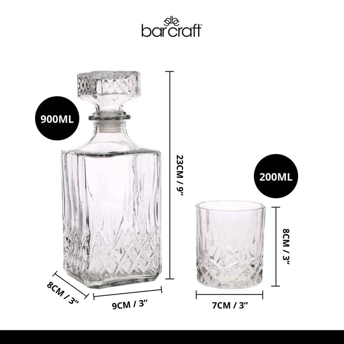 Kitchen Craft BarCraft Cut-Glass Whisky Decanter and Tumbler Gift Set (5 Pieces) thumbnail 3