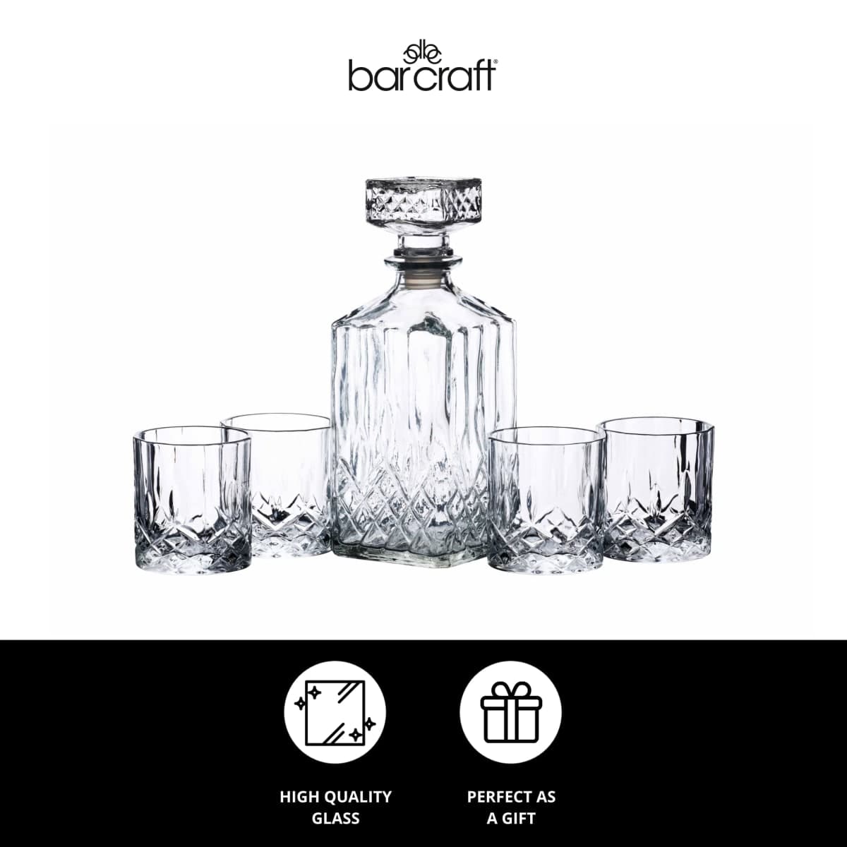 Kitchen Craft BarCraft Cut-Glass Whisky Decanter and Tumbler Gift Set (5 Pieces) thumbnail 4