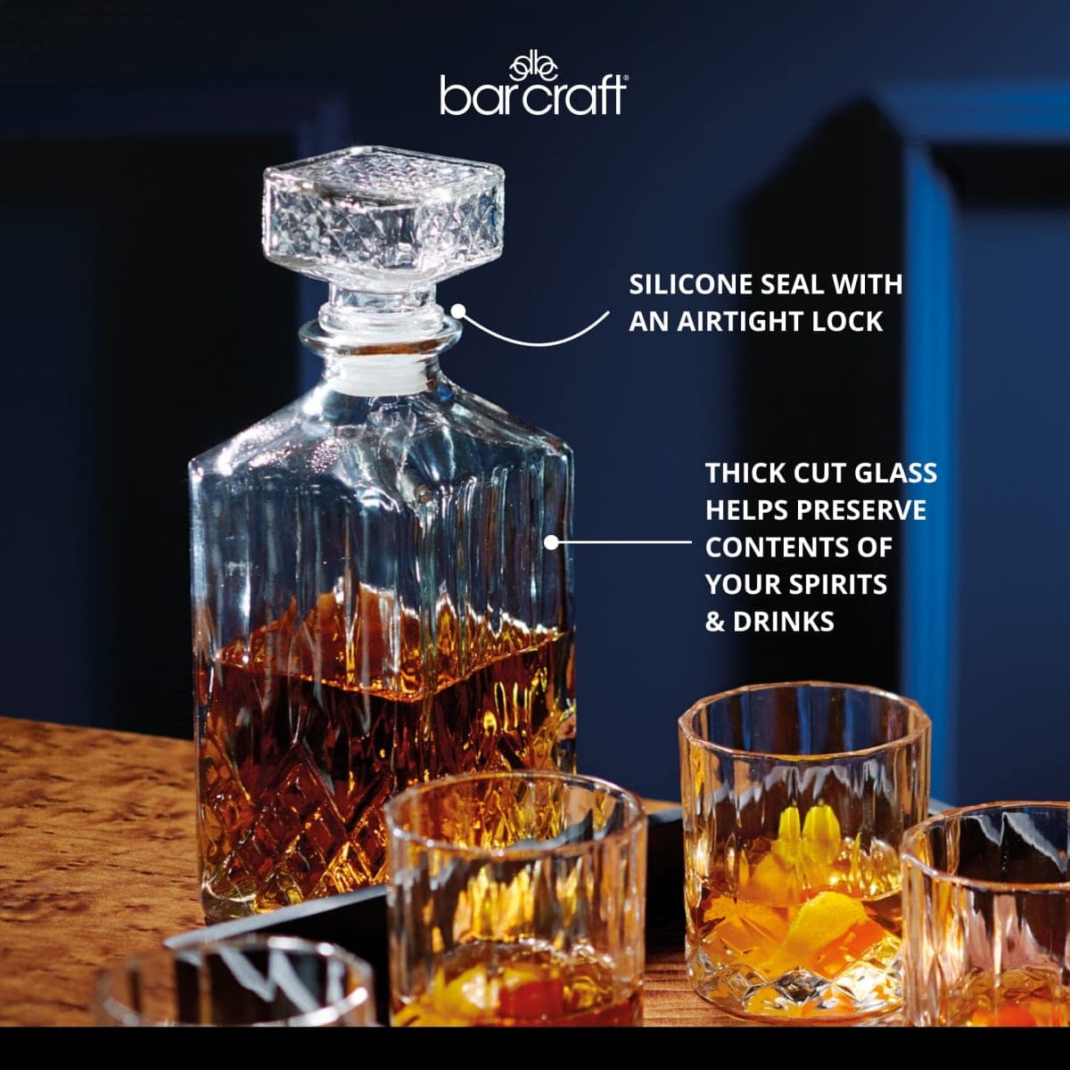 Kitchen Craft BarCraft Cut-Glass Whisky Decanter and Tumbler Gift Set (5 Pieces) thumbnail 5