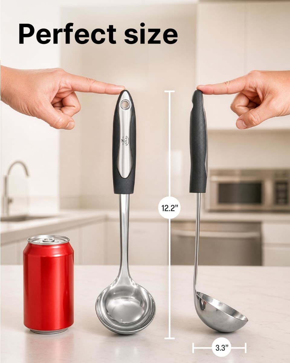 Zulay (12 inch) Stainless Steel Soup Ladle - Durable Rust Proof Soup Ladle with Ergonomic Handle - Soup Serving Spoon Ladles for Cooking, Gravy, Sauces, and More thumbnail 2