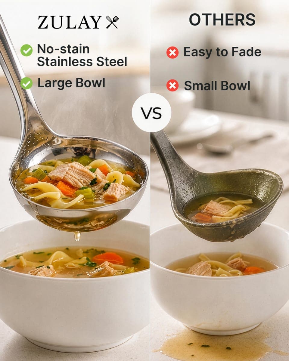 Zulay (12 inch) Stainless Steel Soup Ladle - Durable Rust Proof Soup Ladle with Ergonomic Handle - Soup Serving Spoon Ladles for Cooking, Gravy, Sauces, and More thumbnail 3