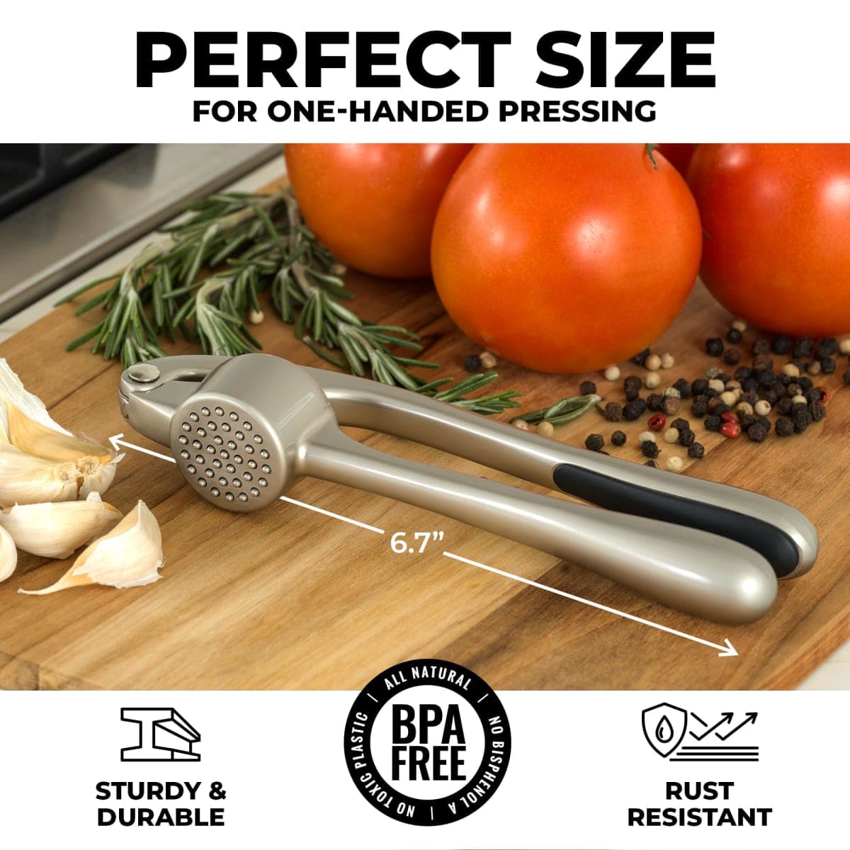 Zulay Kitchen Premium Garlic Press Set - Rust Proof & Dishwasher Safe Professional Garlic Mincer Tool - Easy-Squeeze, Easy-Clean with Soft, Ergonomic Handle - Silicone Garlic Peeler & Brush (Silver) thumbnail 2