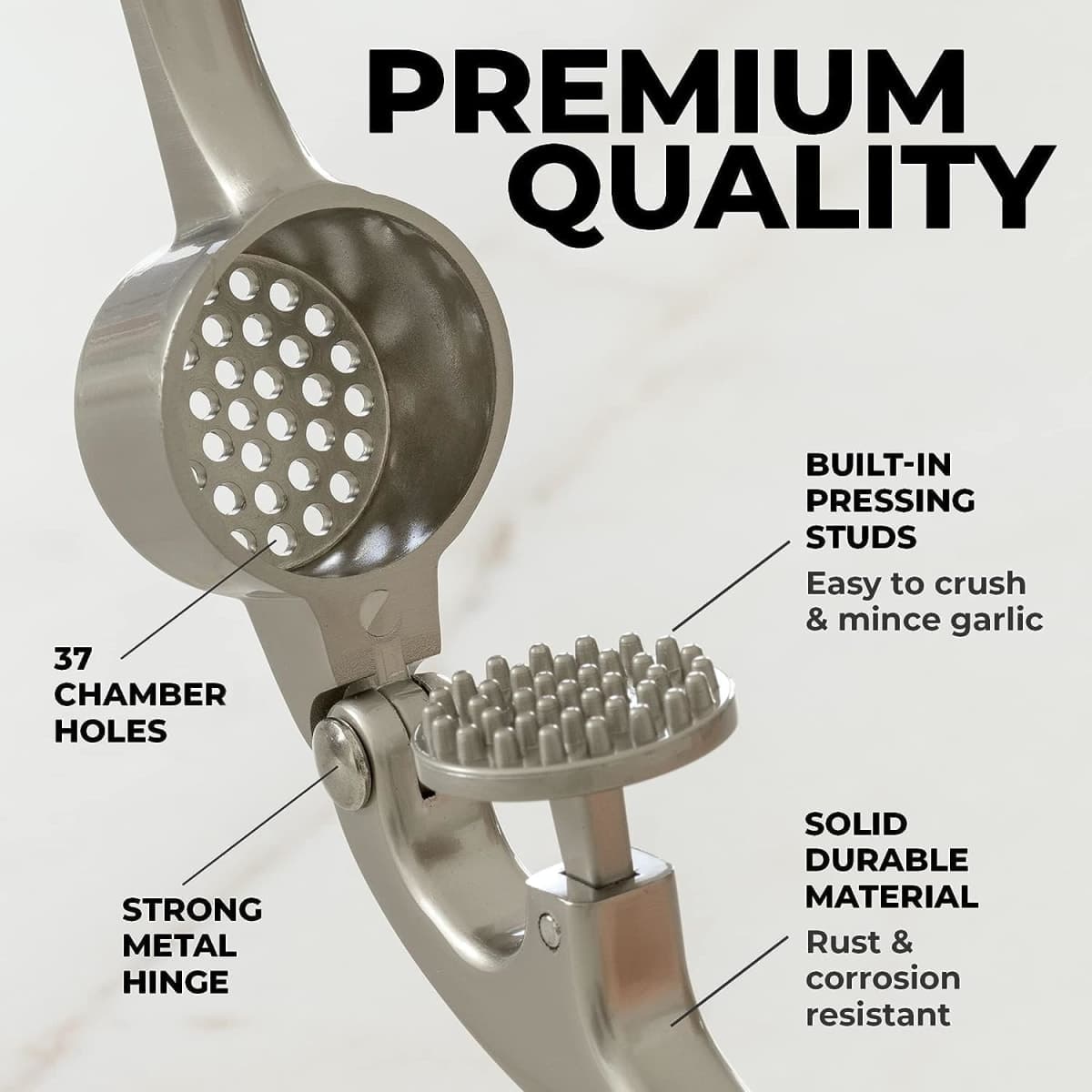 Zulay Kitchen Premium Garlic Press Set - Rust Proof & Dishwasher Safe Professional Garlic Mincer Tool - Easy-Squeeze, Easy-Clean with Soft, Ergonomic Handle - Silicone Garlic Peeler & Brush (Silver) thumbnail 3