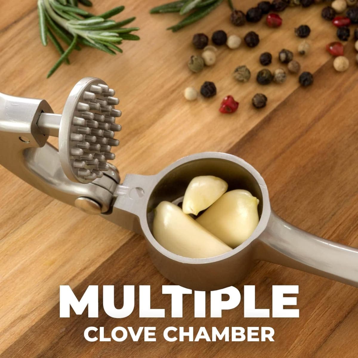 Zulay Kitchen Premium Garlic Press Set - Rust Proof & Dishwasher Safe Professional Garlic Mincer Tool - Easy-Squeeze, Easy-Clean with Soft, Ergonomic Handle - Silicone Garlic Peeler & Brush (Silver) thumbnail 4