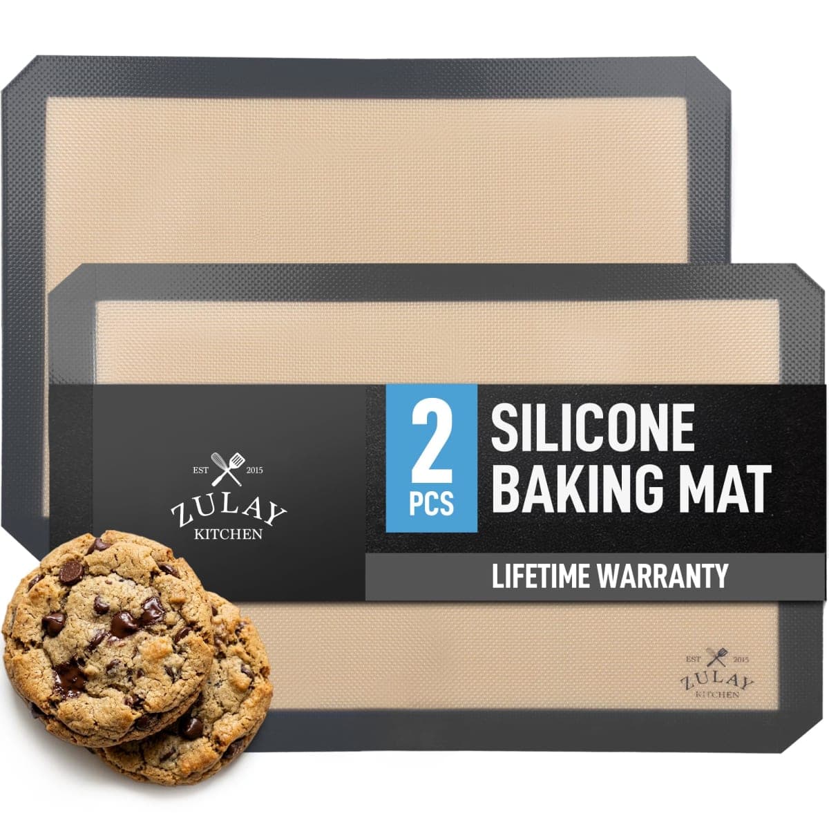 Zulay Kitchen 2-Pack Silicone Baking Mat Sheet - Reusable Silicone Baking Sheet - Easy & Convenient Nonstick Baking Supplies - 16.5"x11.6" Silicone Mats for Baking - Baking Mat for Oven - Dark Gray — image 1
