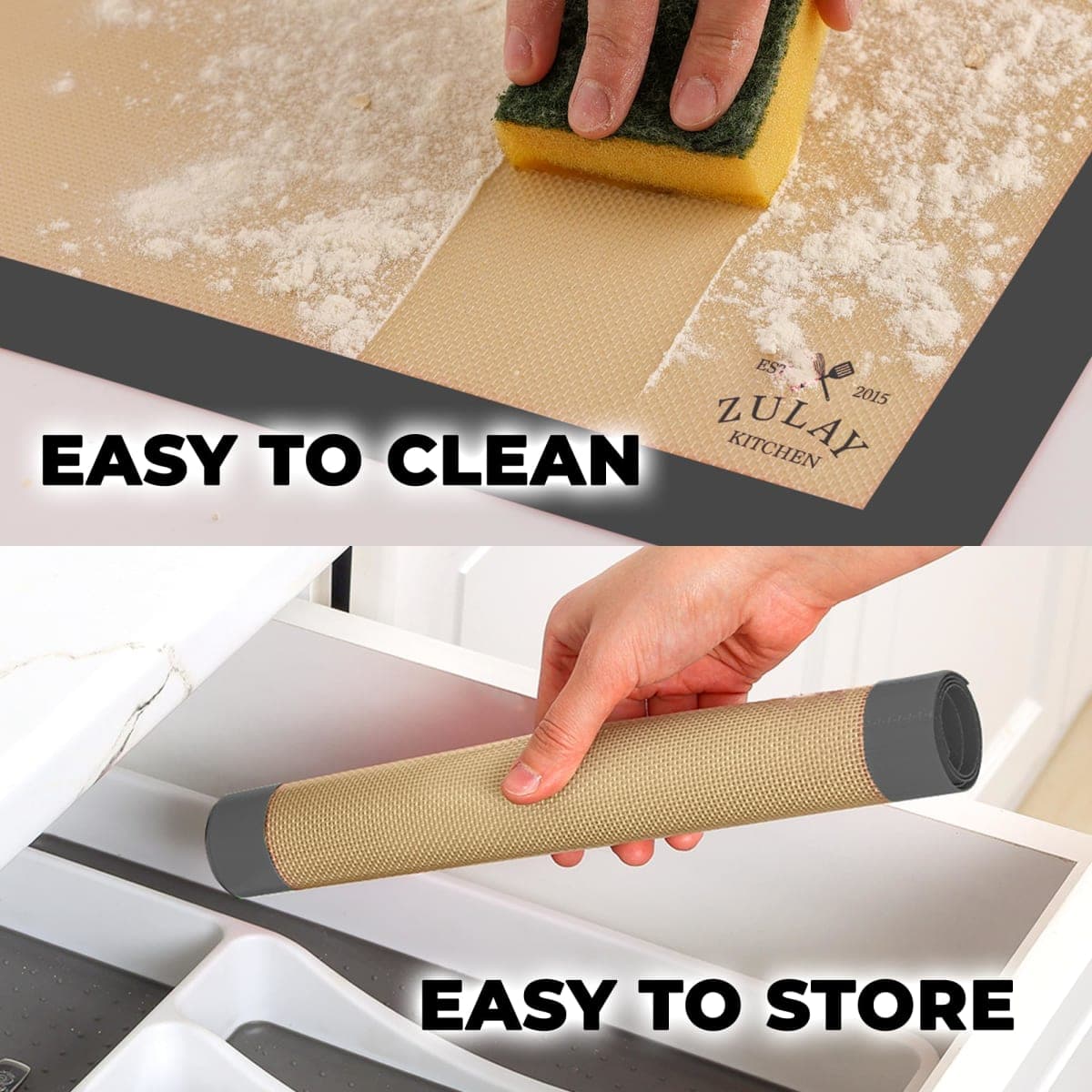 Zulay Kitchen 2-Pack Silicone Baking Mat Sheet - Reusable Silicone Baking Sheet - Easy & Convenient Nonstick Baking Supplies - 16.5"x11.6" Silicone Mats for Baking - Baking Mat for Oven - Dark Gray thumbnail 3