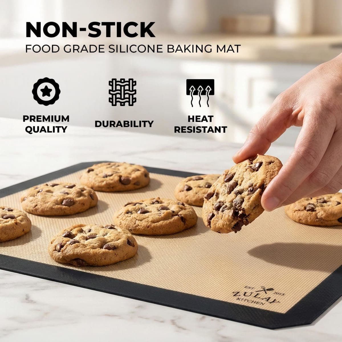 Zulay Kitchen 2-Pack Silicone Baking Mat Sheet - Reusable Silicone Baking Sheet - Easy & Convenient Nonstick Baking Supplies - 16.5"x11.6" Silicone Mats for Baking - Baking Mat for Oven - Dark Gray thumbnail 4