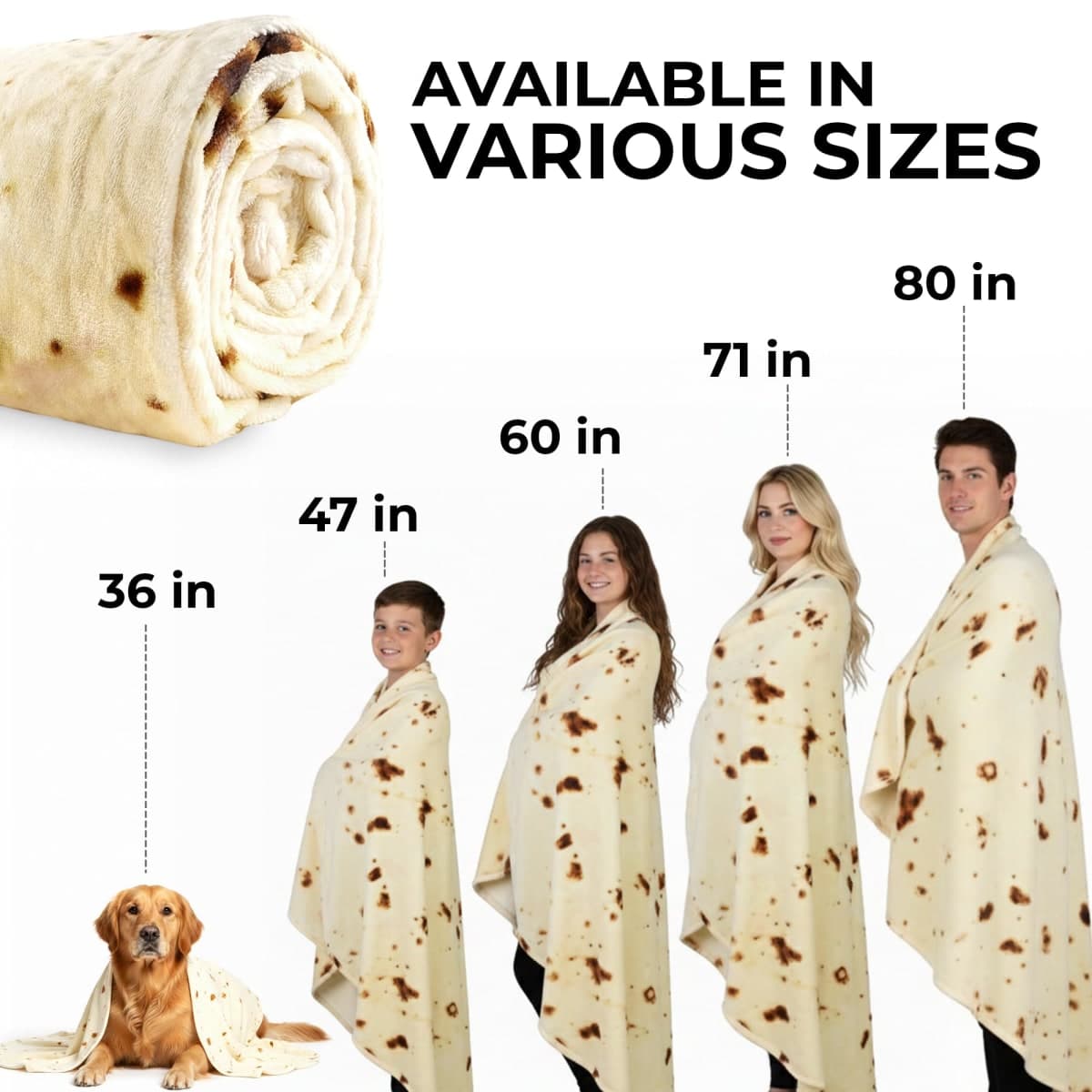 Zulay Burritos Tortilla Blanket Wrap - Double Sided 60 Inch Flannel Round Blanket - Soft, Premium 285 GSM - Fun White Elephant Gift for Adults thumbnail 3