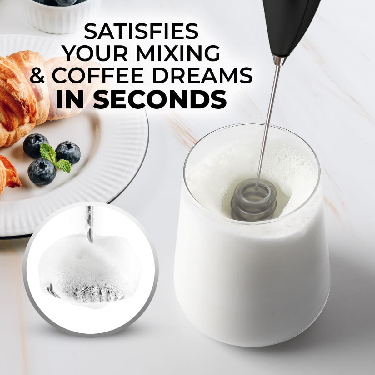 Zulay Kitchen Patented Tornado Triple Whisk Milk Frother with 4 Duracell Batteries – Handheld Foam Maker for Coffee, Lattes, Matcha & Hot Chocolate – Rich, Creamy Froth in Seconds- Black thumbnail 2