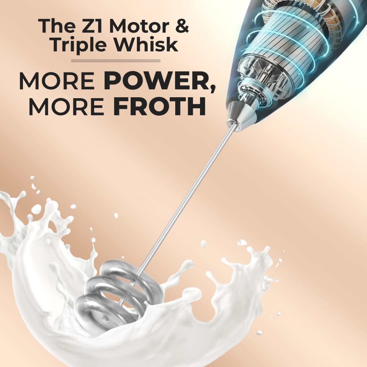Zulay Kitchen Patented Tornado Triple Whisk Milk Frother with 4 Duracell Batteries – Handheld Foam Maker for Coffee, Lattes, Matcha & Hot Chocolate – Rich, Creamy Froth in Seconds- Black thumbnail 3