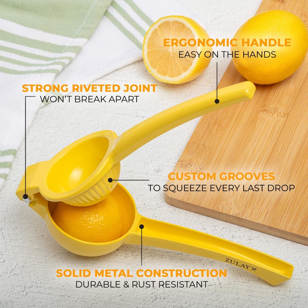 Zulay Kitchen Metal Lemon Squeezer - Handheld Lemon and Orange Squeezer - Easy to Use Citrus Juicer - Manual Hand Press for Extracting the Most Juice Possible - Extracts Every Last Drop - Yellow thumbnail 2