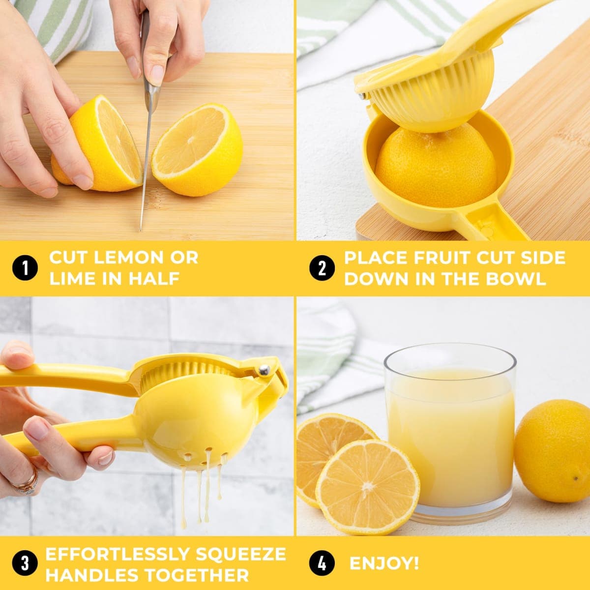 Zulay Kitchen Metal Lemon Squeezer - Handheld Lemon and Orange Squeezer - Easy to Use Citrus Juicer - Manual Hand Press for Extracting the Most Juice Possible - Extracts Every Last Drop - Yellow thumbnail 5