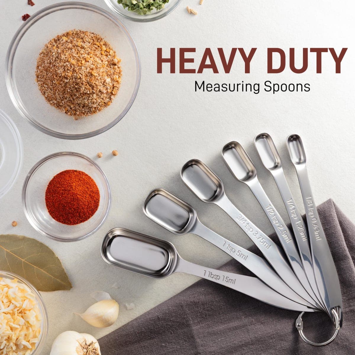 Zulay Heavy Duty Stainless Steel Measuring Spoons with Easy to Read, Slim Design for Narrow Spice Jars, 6 Piece Measuring Spoons with Etched Markings & Removable Clasp, Table Spoons Measuring Spoon thumbnail 2