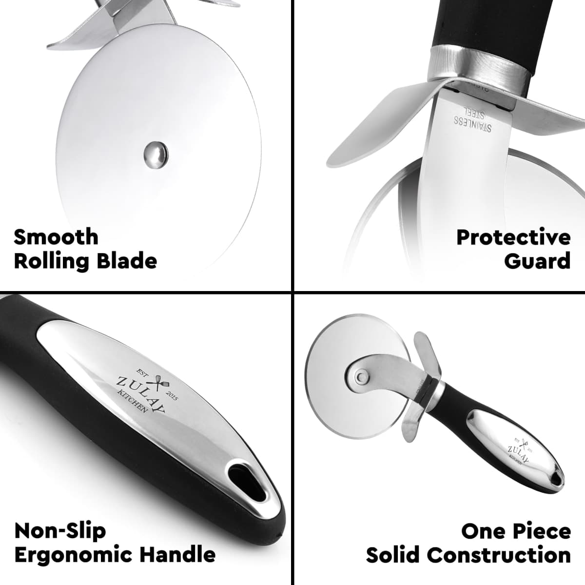 Zulay Kitchen Premium Pizza Cutter - Durable Stainless Steel Pizza Cutter Wheel - Easy-to-Clean, Easy-to-Use Pizza Slicer - Super Sharp with Non-Slip Handle - Dishwasher Safe Pizza Wheel (Black) thumbnail 5
