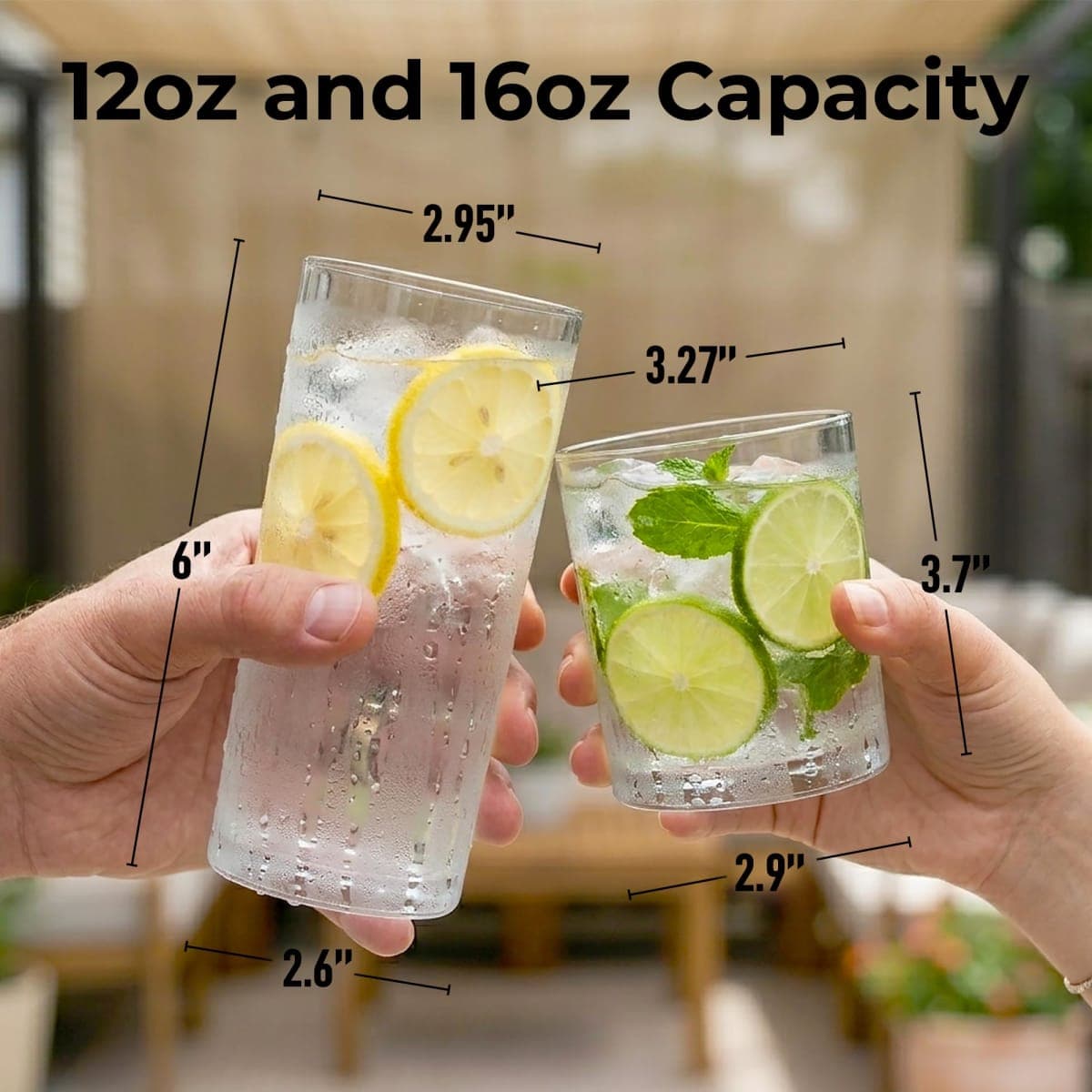 Zulay Kitchen Acrylic Glasses Drinkware - 8 Piece Unbreakable Plastic Tumblers - BPA-Free, Reusable Plastic Drinking Glasses for Home & Outdoors - Stackable, Lead-Free & Dishwasher Safe - (12&16oz) thumbnail 2