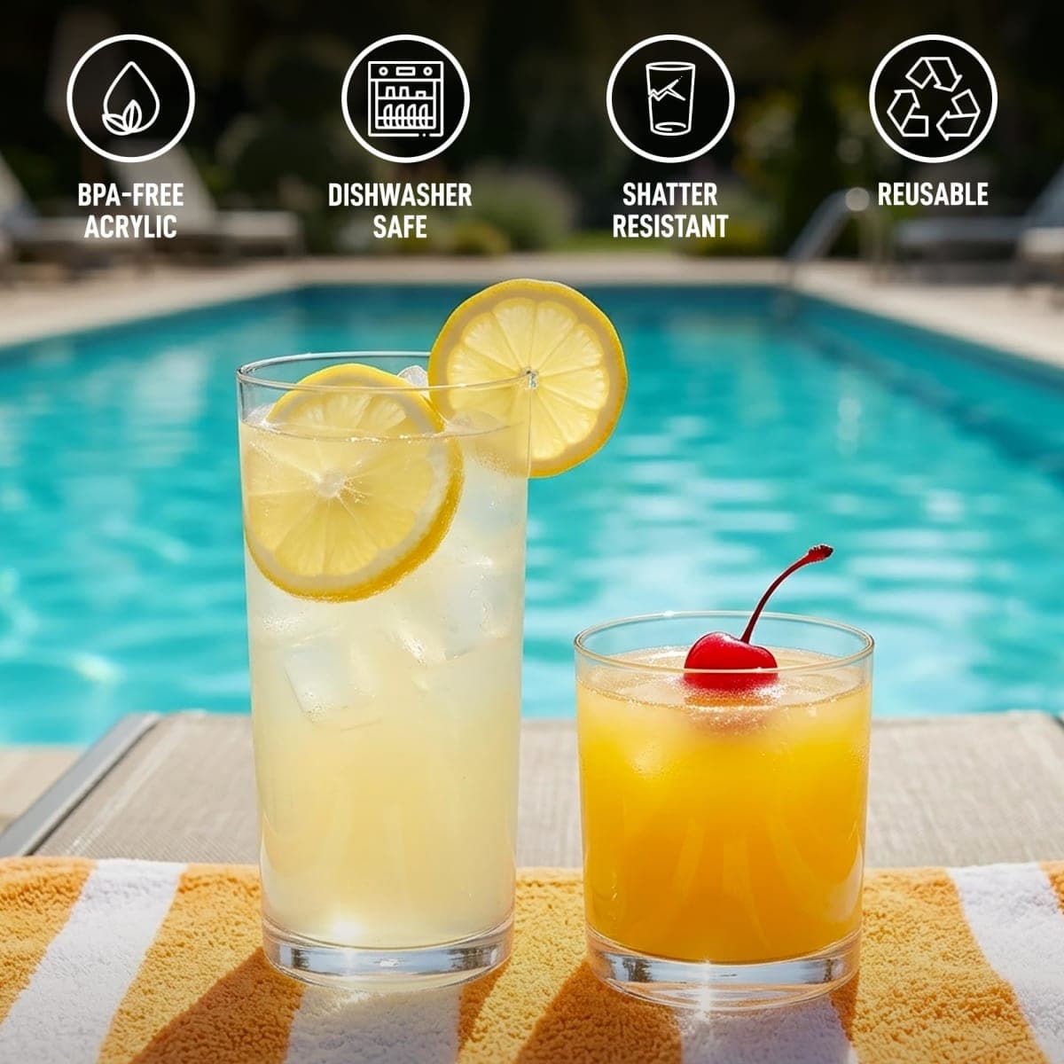 Zulay Kitchen Acrylic Glasses Drinkware - 8 Piece Unbreakable Plastic Tumblers - BPA-Free, Reusable Plastic Drinking Glasses for Home & Outdoors - Stackable, Lead-Free & Dishwasher Safe - (12&16oz) thumbnail 3
