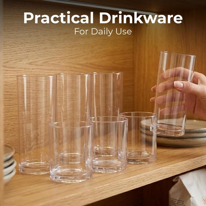 Zulay Kitchen Acrylic Glasses Drinkware - 8 Piece Unbreakable Plastic Tumblers - BPA-Free, Reusable Plastic Drinking Glasses for Home & Outdoors - Stackable, Lead-Free & Dishwasher Safe - (12&16oz) thumbnail 5