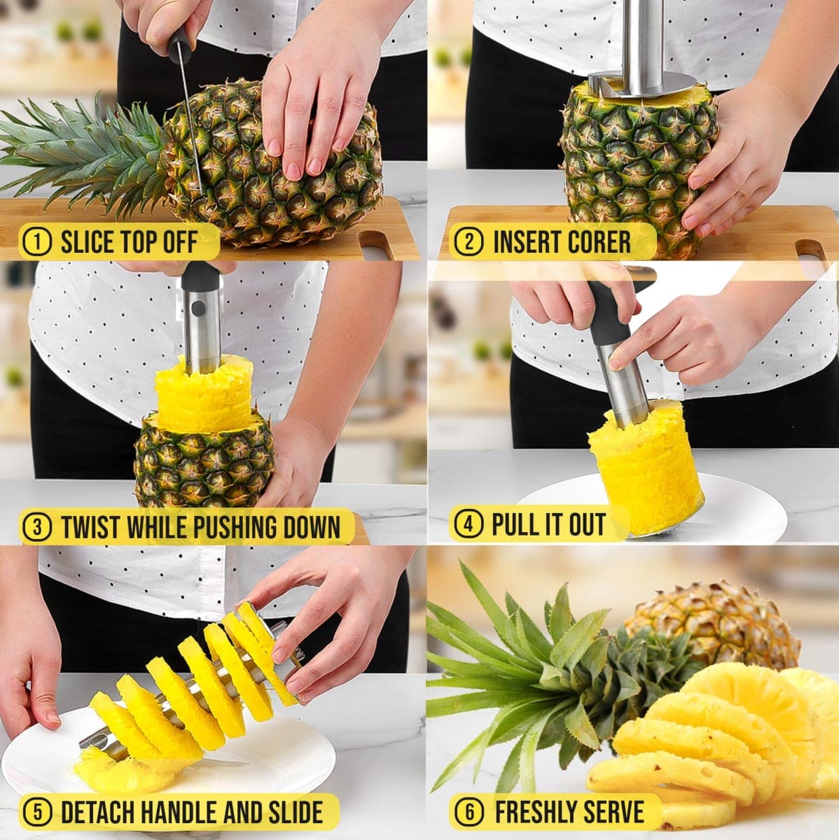 Zulay Kitchen Pineapple Corer – Triple-Reinforced Stainless Steel with Eye Remover Tool, Sharp Serrated Blade & Ergonomic Grip for Effortless Core Removal & Perfect Pineapple Rings thumbnail 4