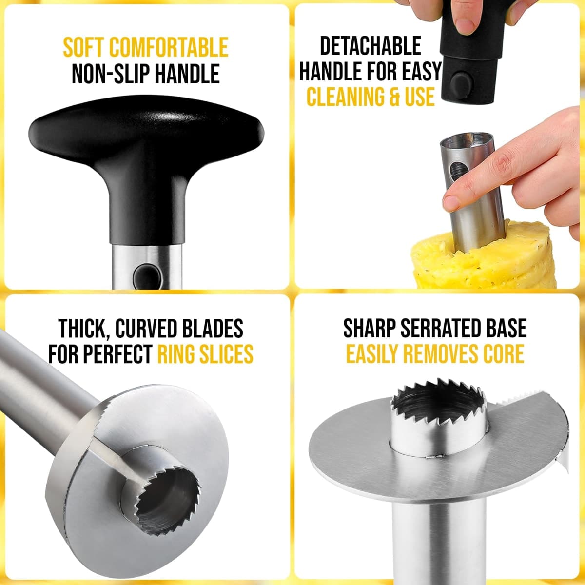 Zulay Kitchen Pineapple Corer – Triple-Reinforced Stainless Steel with Eye Remover Tool, Sharp Serrated Blade & Ergonomic Grip for Effortless Core Removal & Perfect Pineapple Rings thumbnail 5