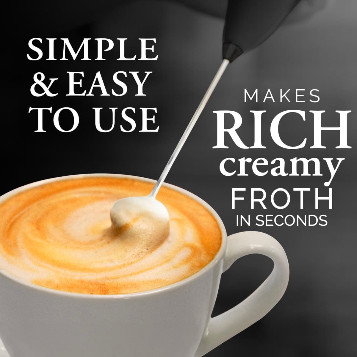 Zulay Original Milk Frother Handheld Foam Maker for Lattes - Whisk Drink Mixer for Coffee, Mini Foamer for Cappuccino, Frappe, Matcha, Hot Chocolate by Milk Boss (Black) thumbnail 2