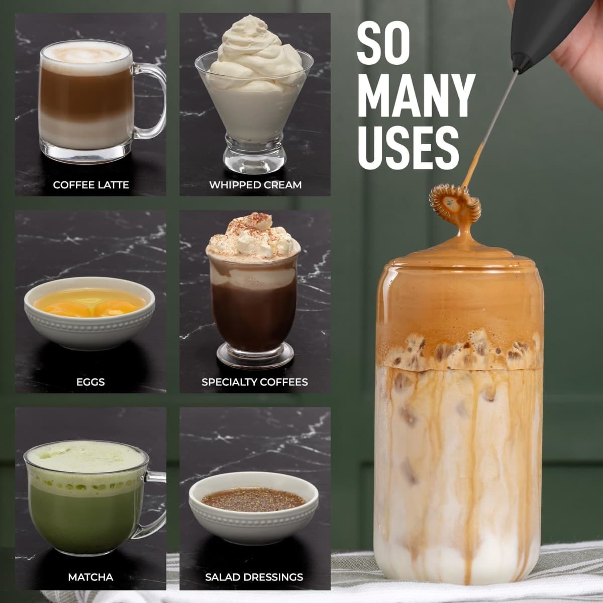Zulay Original Milk Frother Handheld Foam Maker for Lattes - Whisk Drink Mixer for Coffee, Mini Foamer for Cappuccino, Frappe, Matcha, Hot Chocolate by Milk Boss (Black) thumbnail 4