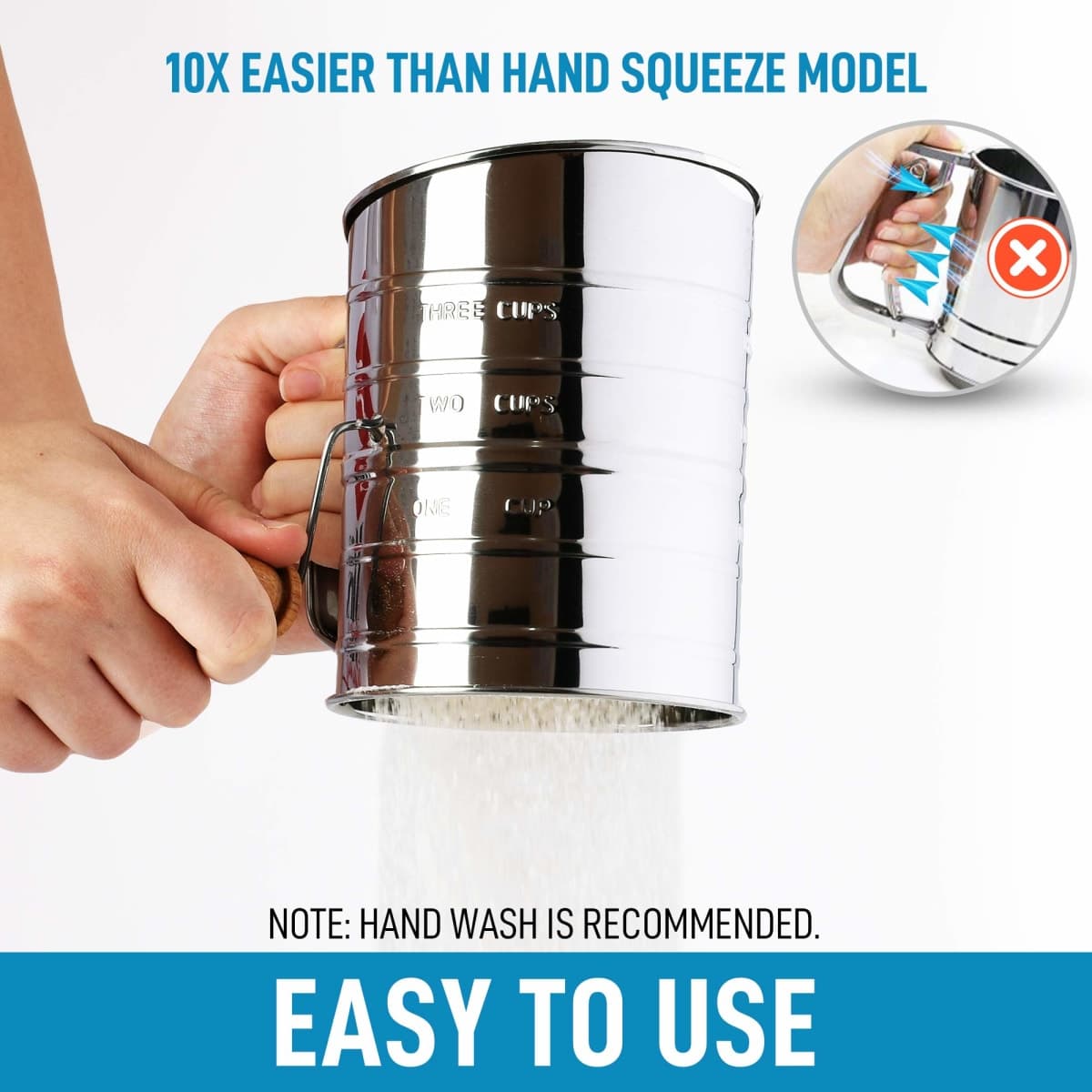Zulay 3 Cup Stainless Steel Flour Sifter - Fine Mesh Rotary Hand Crank Flour Sifter with Agitator Wire Loop for Baking Cakes, Pastries, Pies, Cupcakes and Desserts thumbnail 5