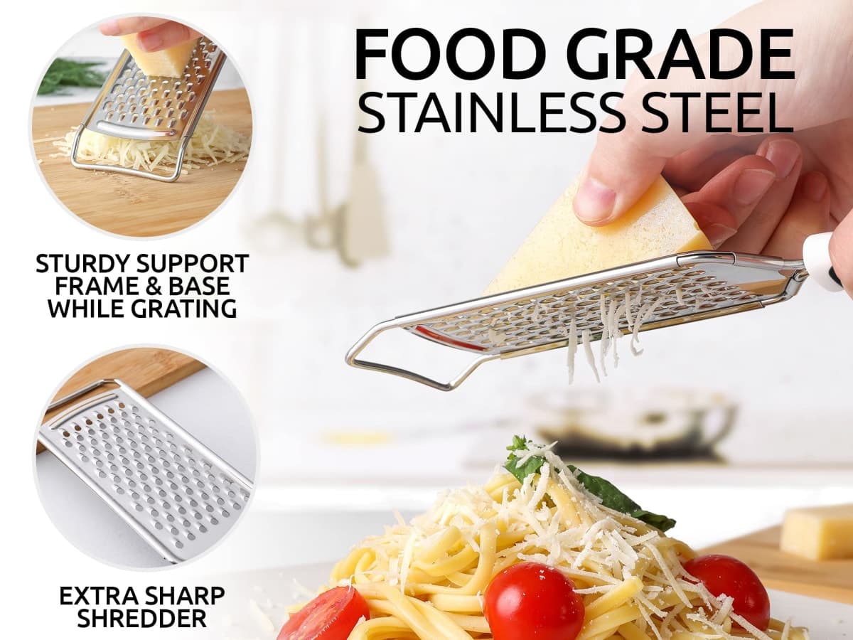 Zulay Kitchen Professional Cheese Grater Stainless Steel - Durable Rust-Proof Metal Lemon Zester Grater with Handle - Flat Handheld Grater for Cheese, Chocolate, Spices, and More - Black thumbnail 2