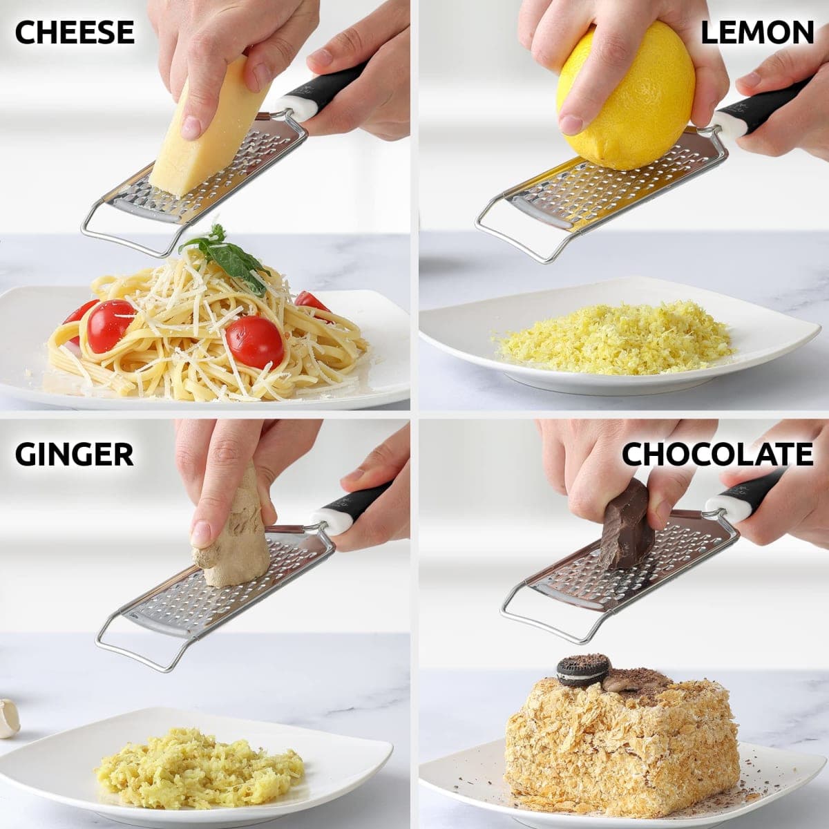 Zulay Kitchen Professional Cheese Grater Stainless Steel - Durable Rust-Proof Metal Lemon Zester Grater with Handle - Flat Handheld Grater for Cheese, Chocolate, Spices, and More - Black thumbnail 3