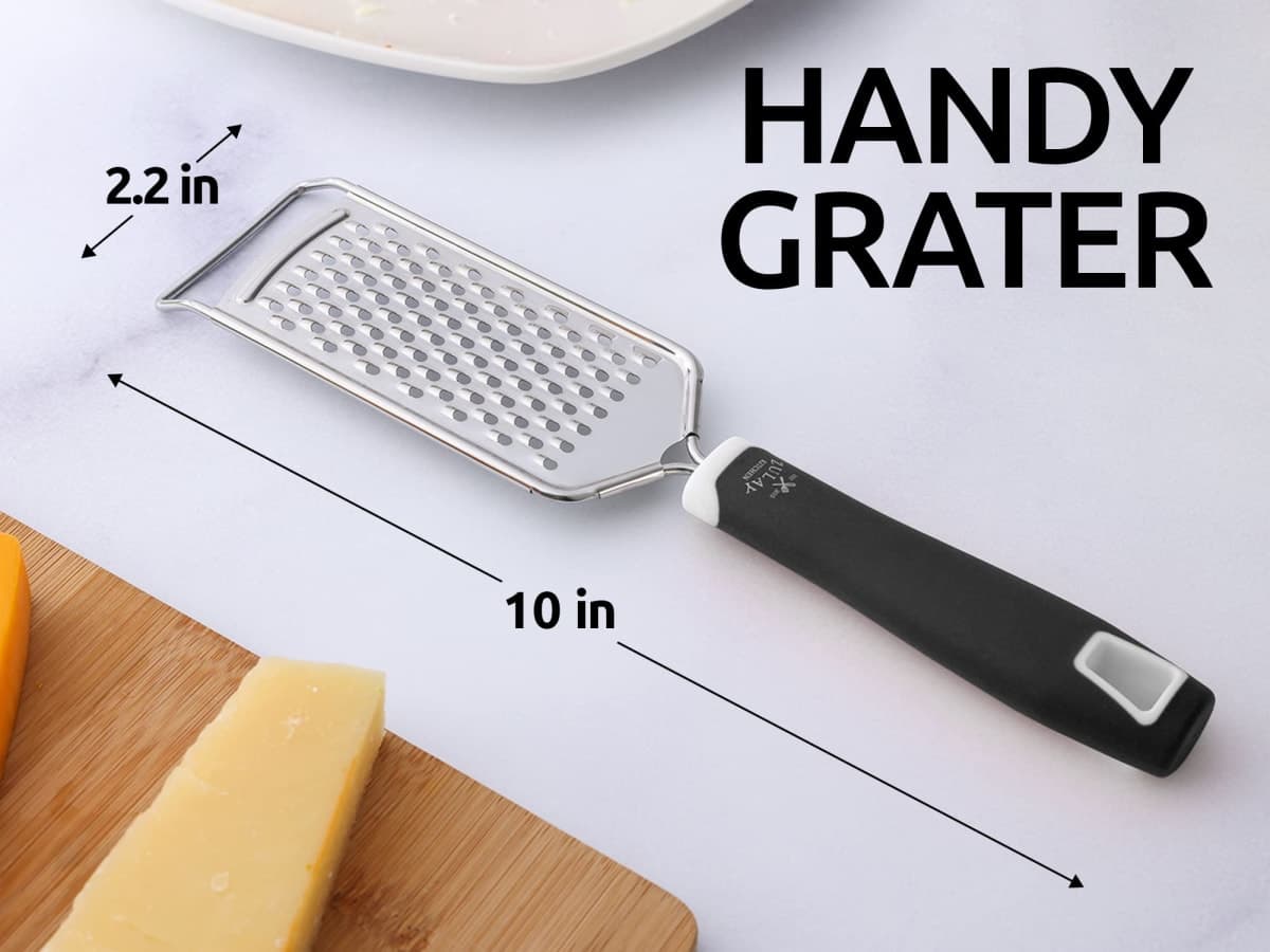 Zulay Kitchen Professional Cheese Grater Stainless Steel - Durable Rust-Proof Metal Lemon Zester Grater with Handle - Flat Handheld Grater for Cheese, Chocolate, Spices, and More - Black thumbnail 4