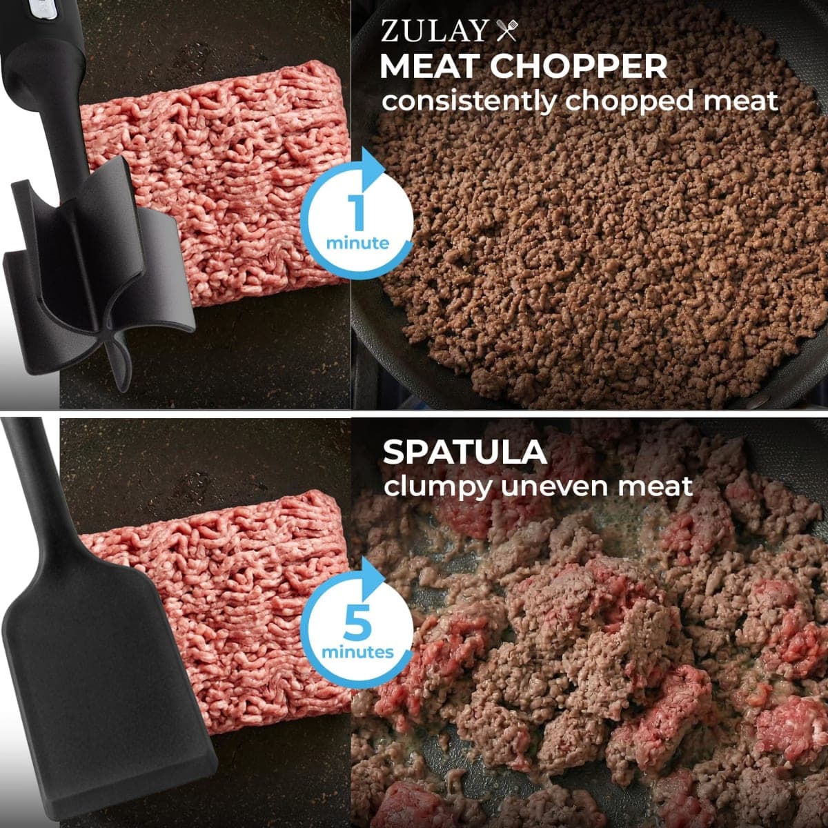 Zulay Kitchen Professional Meat Chopper & Potato Masher - Durable Non-Scratch Meat Masher Hamburger Chopper - Versatile Masher Kitchen Tool Ground Beef Chopper - Black thumbnail 2