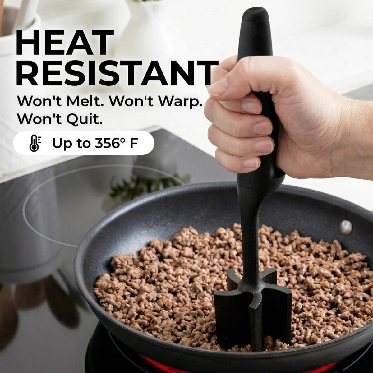 Zulay Kitchen Professional Meat Chopper & Potato Masher - Durable Non-Scratch Meat Masher Hamburger Chopper - Versatile Masher Kitchen Tool Ground Beef Chopper - Black thumbnail 3