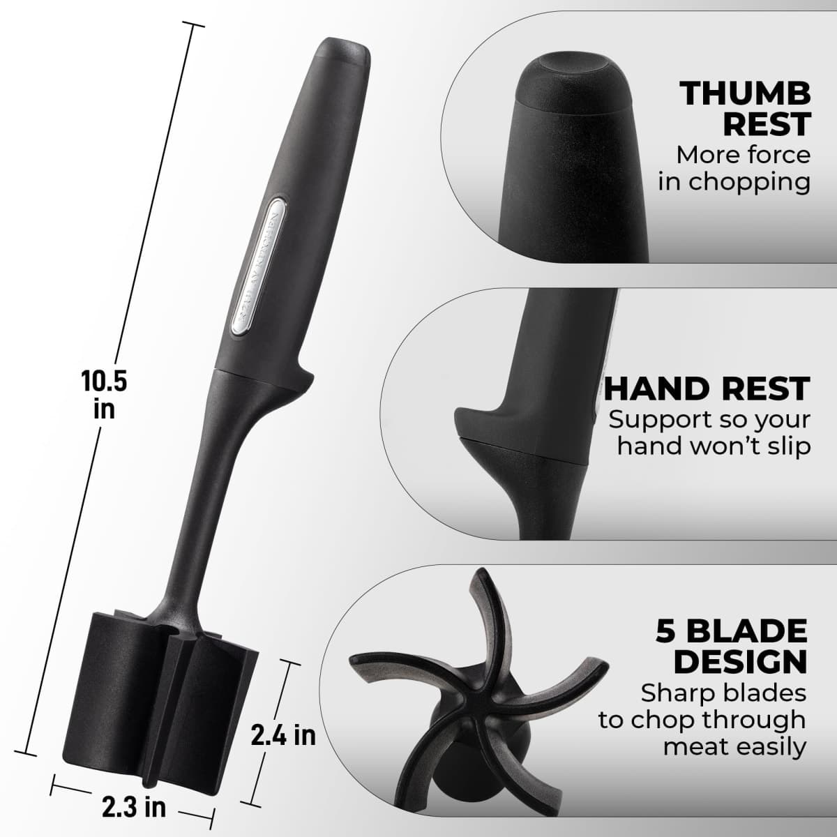 Zulay Kitchen Professional Meat Chopper & Potato Masher - Durable Non-Scratch Meat Masher Hamburger Chopper - Versatile Masher Kitchen Tool Ground Beef Chopper - Black thumbnail 4
