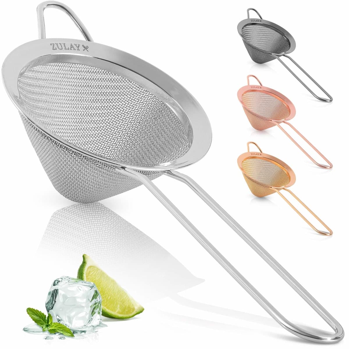 Zulay Kitchen 304 Stainless Steel Fine Mesh Strainer For Kitchen - Sieve Sifters For Food, Tea, Rice, Oil, Noodles, Fruits, Vegetables - Rust-Proof, Easy to Clean Drink Strainer (Silver) — image 1