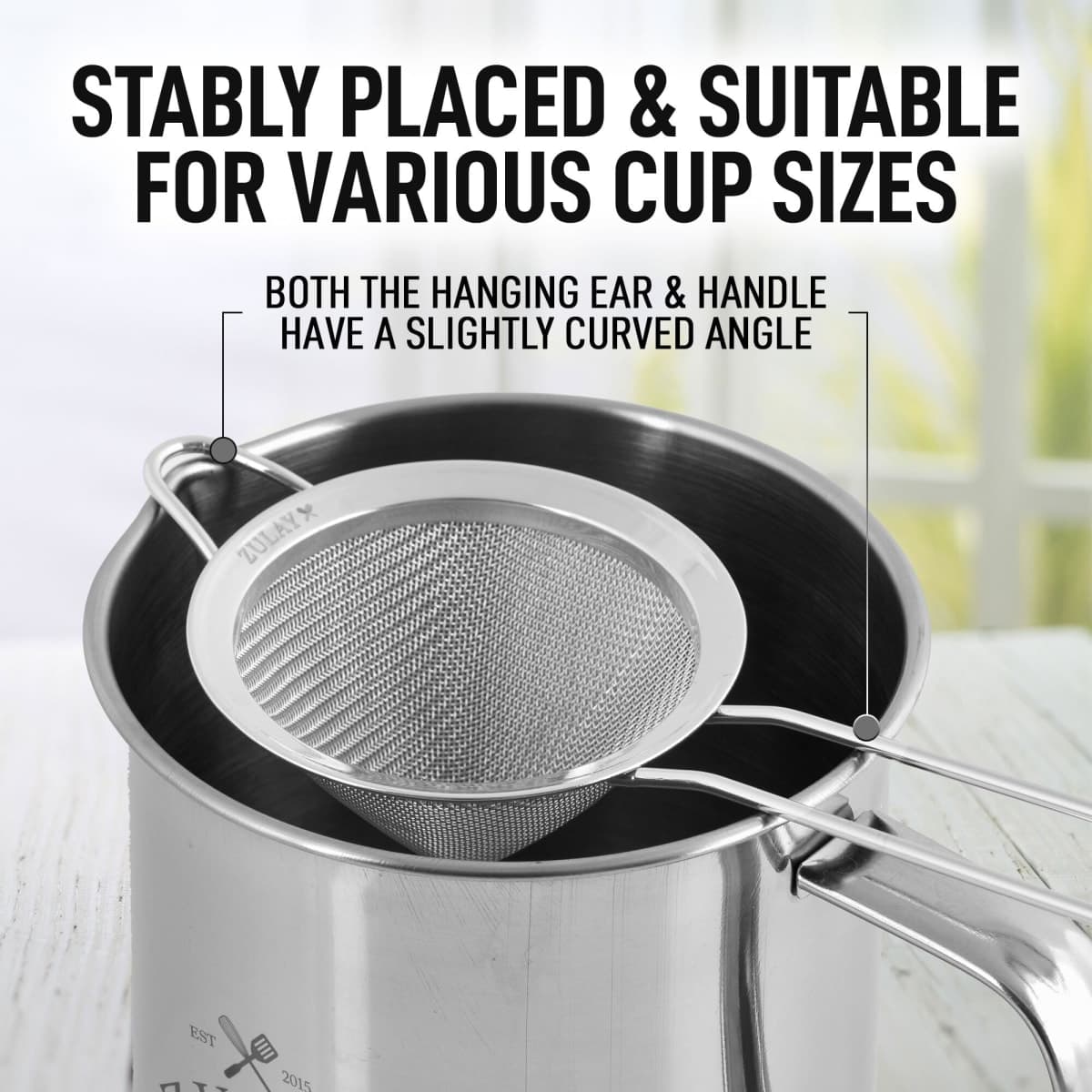 Zulay Kitchen 304 Stainless Steel Fine Mesh Strainer For Kitchen - Sieve Sifters For Food, Tea, Rice, Oil, Noodles, Fruits, Vegetables - Rust-Proof, Easy to Clean Drink Strainer (Silver) thumbnail 4