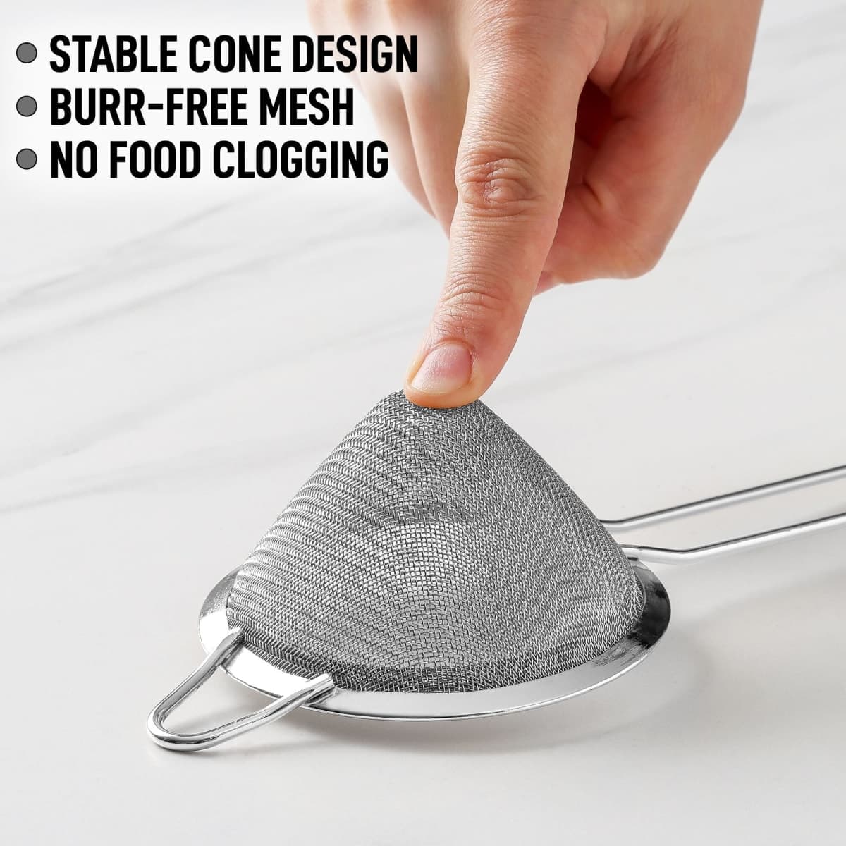 Zulay Kitchen 304 Stainless Steel Fine Mesh Strainer For Kitchen - Sieve Sifters For Food, Tea, Rice, Oil, Noodles, Fruits, Vegetables - Rust-Proof, Easy to Clean Drink Strainer (Silver) thumbnail 5