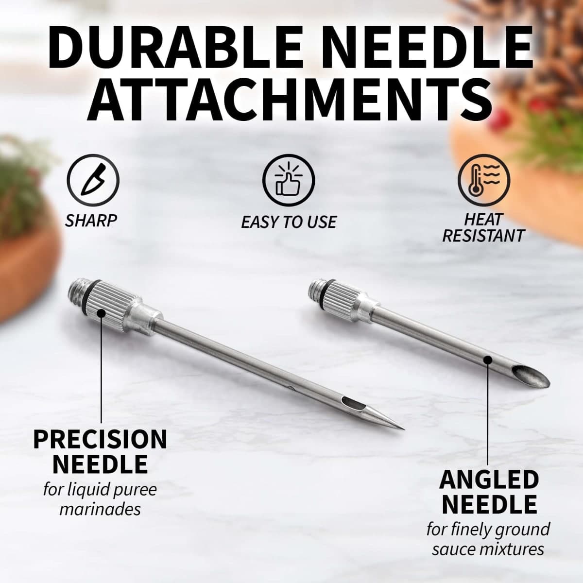 Zulay Kitchen Stainless Steel Turkey Baster for Cooking - Food Grade Metal Baster Syringe & Silicone Suction Bulb - Large Size With 2 Detachable Needles and Cleaning Brush thumbnail 3