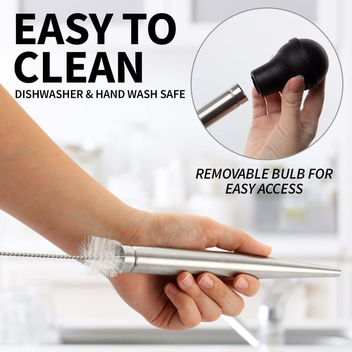 Zulay Kitchen Stainless Steel Turkey Baster for Cooking - Food Grade Metal Baster Syringe & Silicone Suction Bulb - Large Size With 2 Detachable Needles and Cleaning Brush thumbnail 5