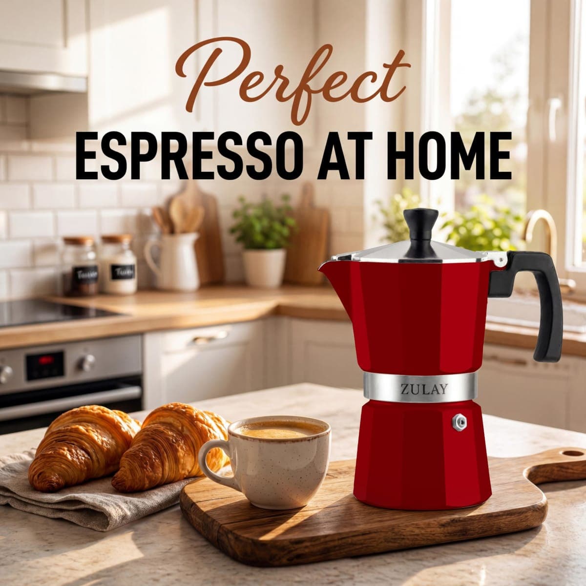 Zulay Moka Pot Espresso Stovetop Coffee Maker - Leak-Proof, Stainless Steel, Easy to Clean, Heat Resistant Handle & Knob - for Authentic Cuban & Italian Style Espresso - Makes 6 Espresso Cups - Red thumbnail 5