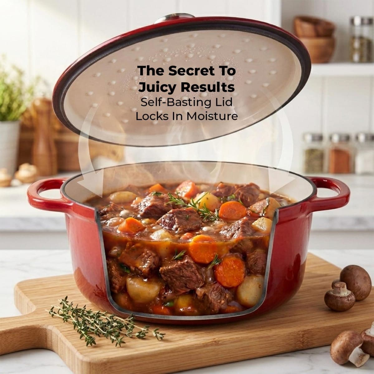 Zulay Kitchen 6.4QT Enameled Cast Iron Dutch Oven Pot with Lid, Heat Pad & Trivet, Heavy-Duty Soup Pot for Stews, Braising, Roasting & Sourdough Bread Baking, Oven Safe up to 500°F - Ablaze Red thumbnail 3