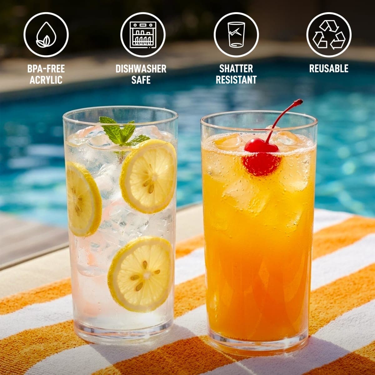 Zulay Kitchen Acrylic Glasses Drinkware - 6 Piece Unbreakable Plastic Tumblers - BPA-Free, Reusable Plastic Drinking Glasses for Home & Outdoors - Stackable, Lead-Free & Dishwasher Safe - (16 oz) thumbnail 3